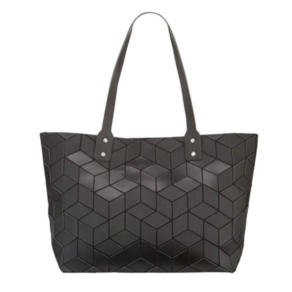 Patrizia Luca Geometric Squares Tote Shoulder Bag Matte Black NWT